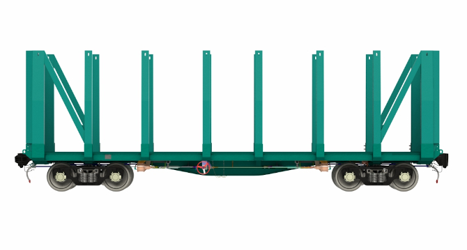 Skeleton flat rail car for transportation of lumber 13-1289